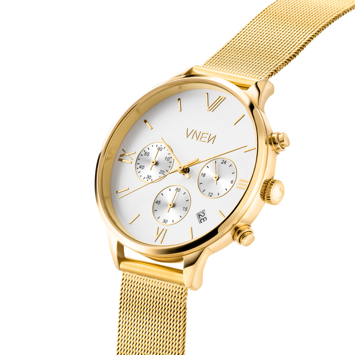 Vaveyla Chrono Gold Weiss Mesh Gold Schraeg