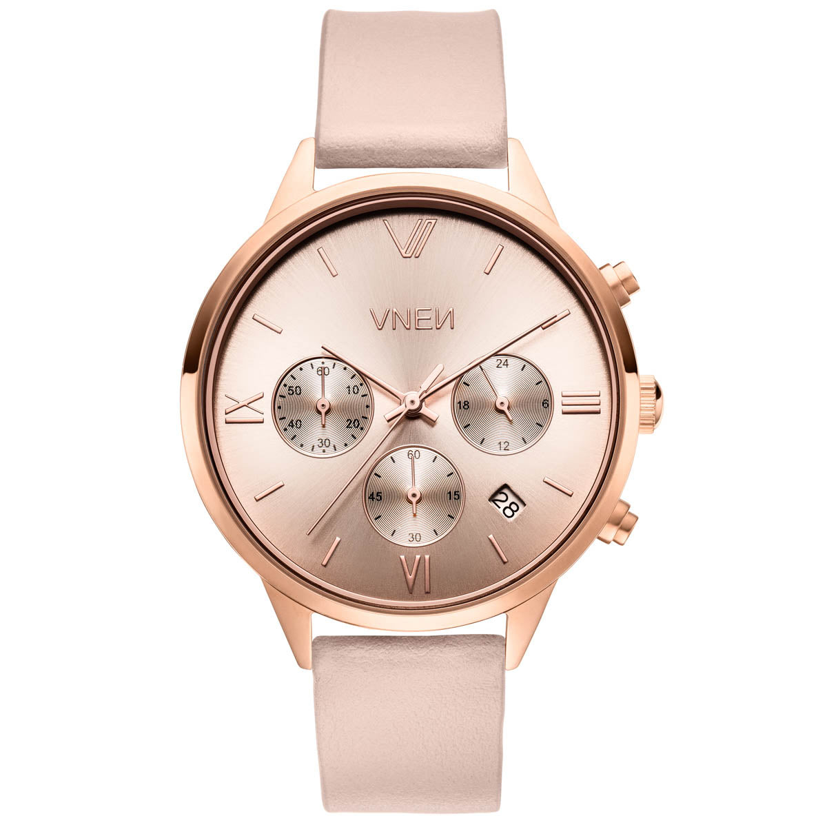 Vaveyla Chrono Roségold Leder Hellpink Glatt Front