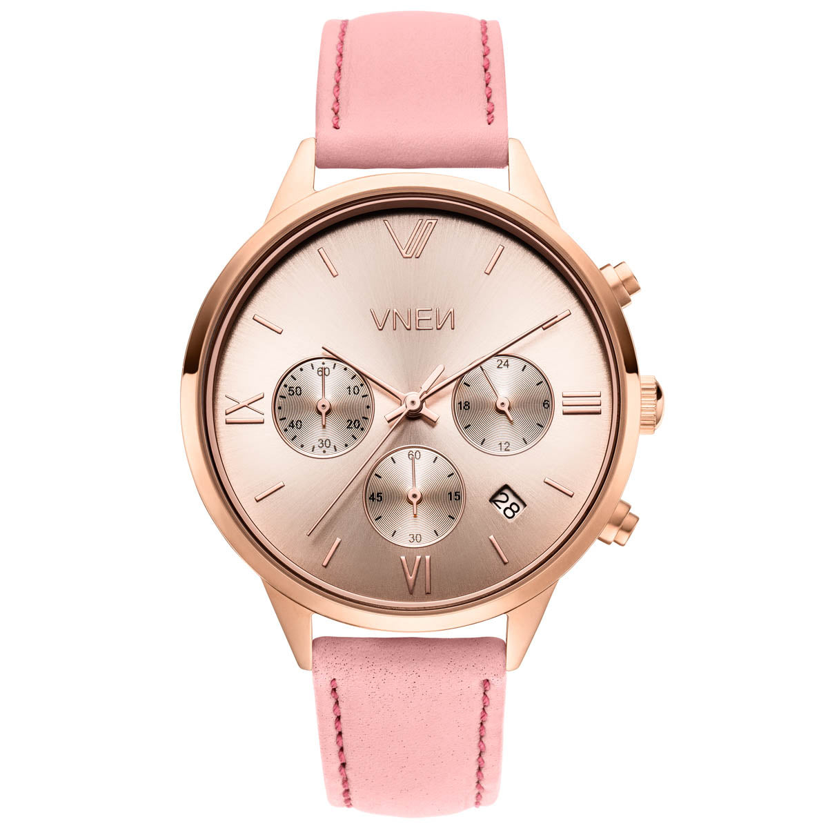 Vaveyla Chrono Roségold Roségold Leder Pink Front