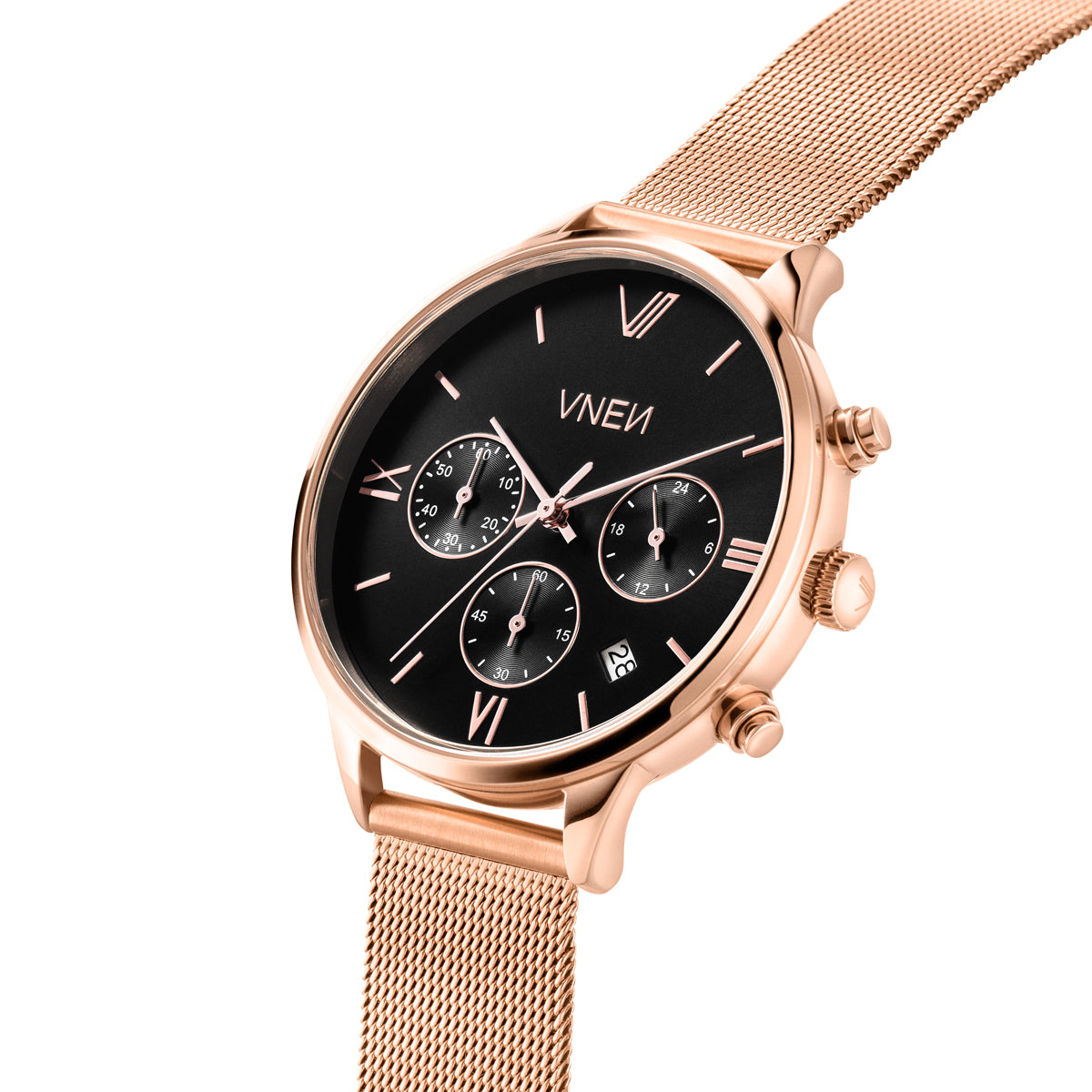 Vaveyla Chrono Rosegold Schwarz Mesh Rosegold Schraeg