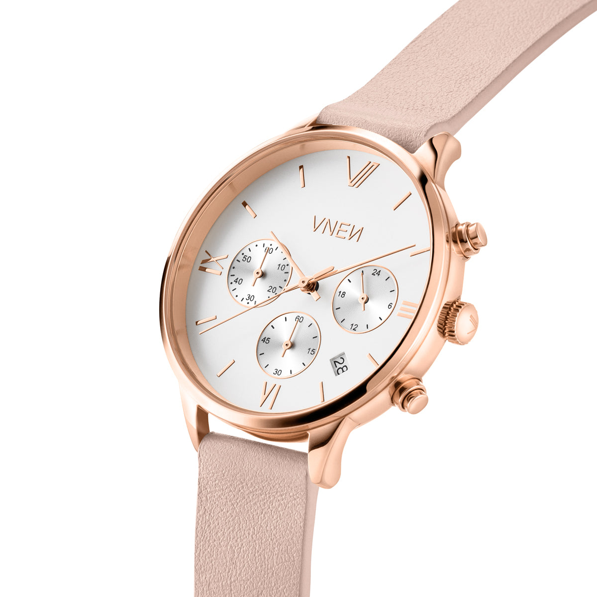 Vaveyla Chrono Rosegold Weiss Leder Hellpink Glatt Schraeg