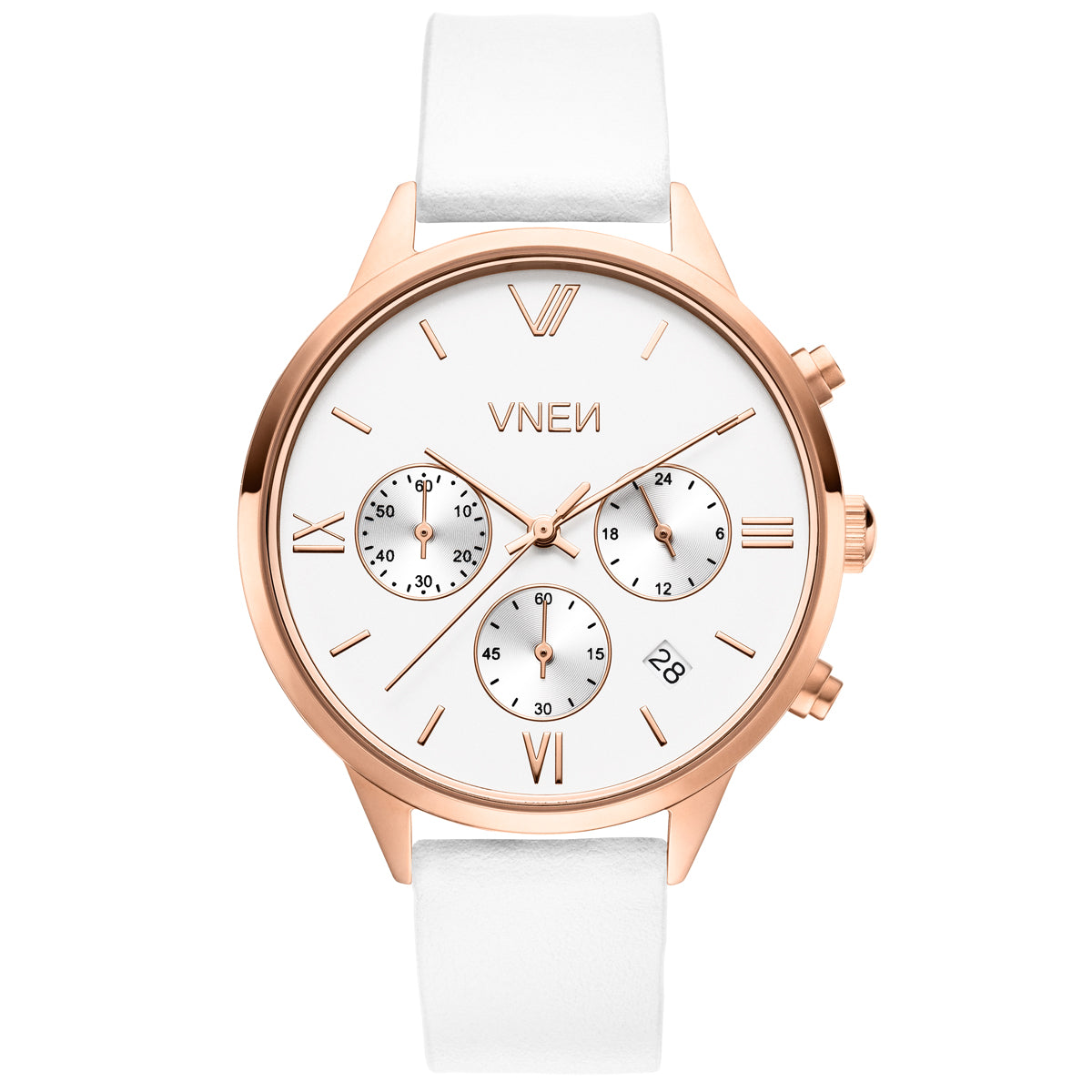Vaveyla Chrono Roségold Weiß Leder Weiß Glatt Front