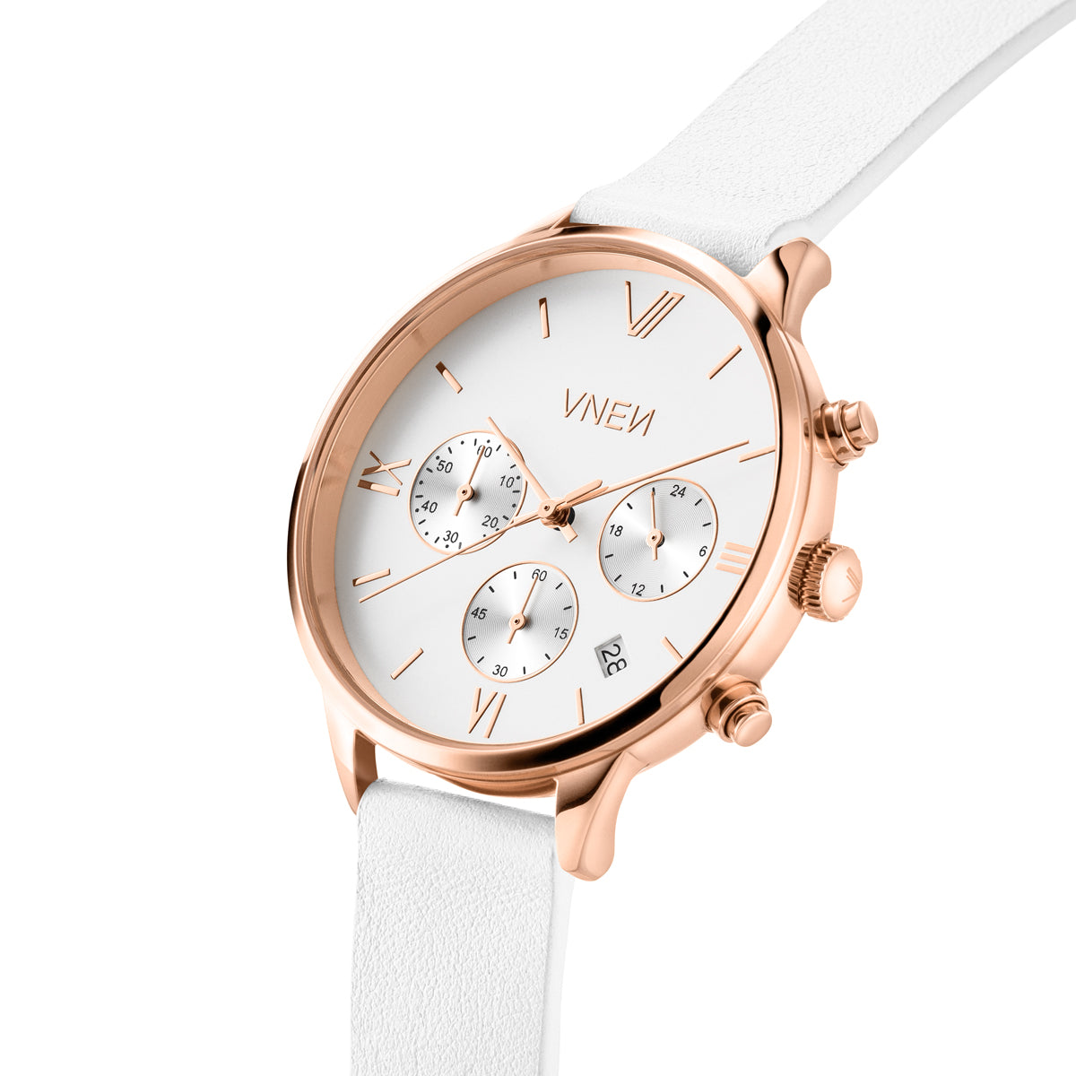 Vaveyla Chrono Rosegold Weiss Leder Weiss Glatt Schraeg