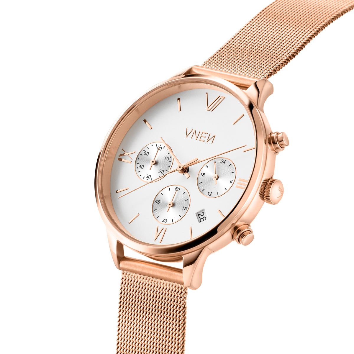 Vaveyla Chrono Rosegold Weiss Mesh Rosegold Schraeg