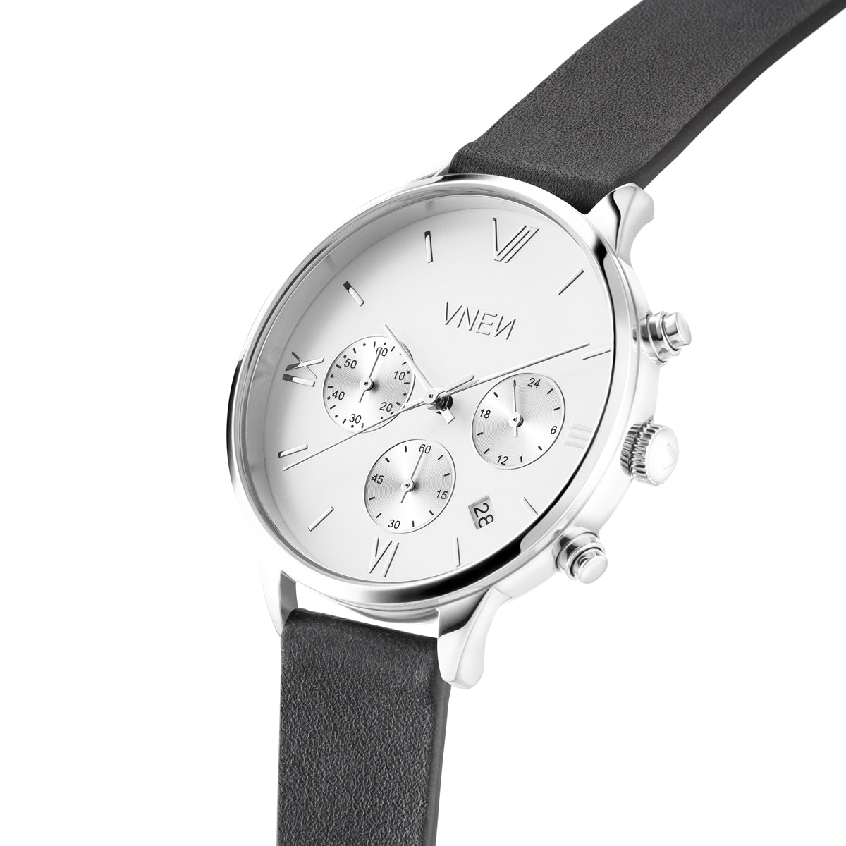 Vaveyla Chrono Silber Weiss Leder Grau Glatt Schraeg
