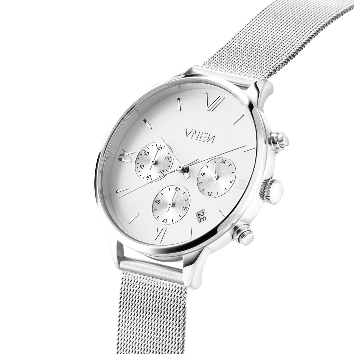 Vaveyla Chrono Silber Weiss Mesh Silber Schraeg