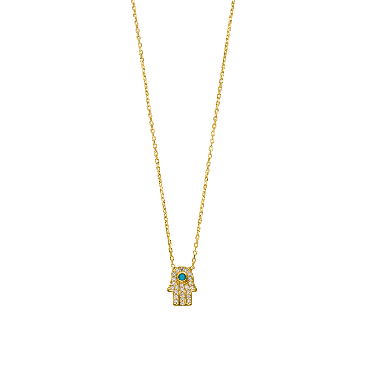 Hamsa Fatimas Hand Halskette mit Zirkonia-Steinen Gold 925 Sterling Silber