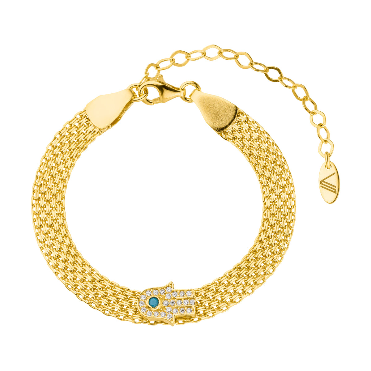 Hamsa Fatimas Hand Mesh Armband Gold 925 Sterling Silber