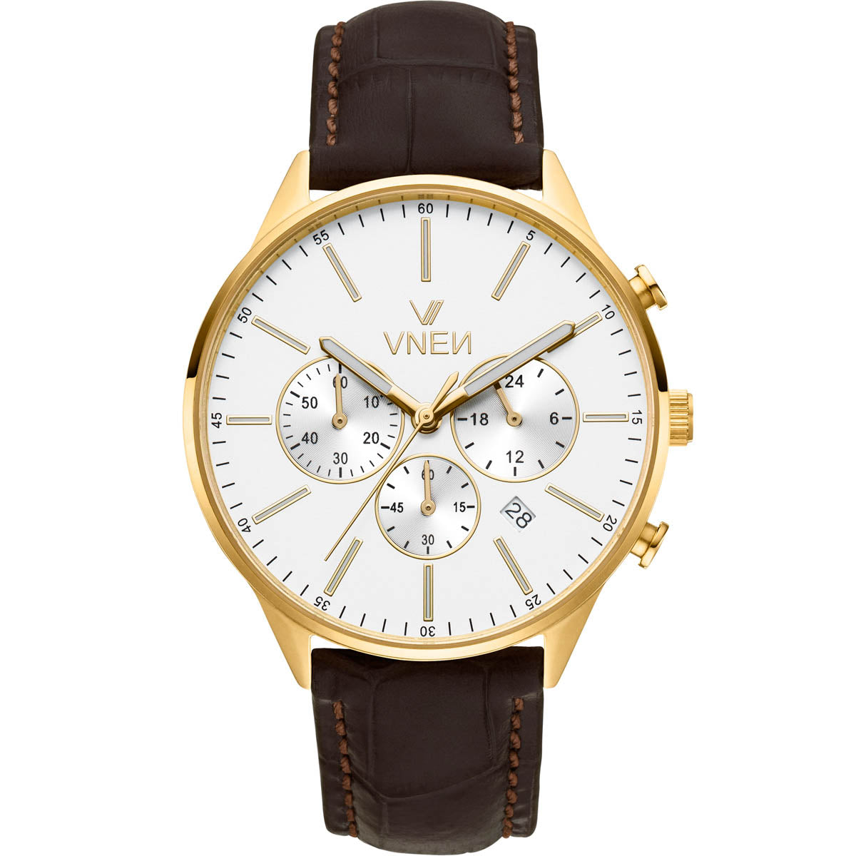 Munir Chrono Gold Weiß Leder Braun allign Front
