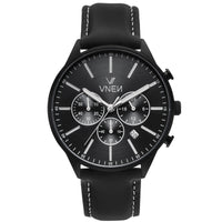 Munir Chrono Schwarz Leder Naht Weiß Front