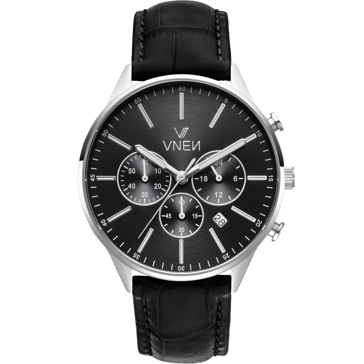 Munir Chrono Silber Schwarz Leder Schwarz Allign Front