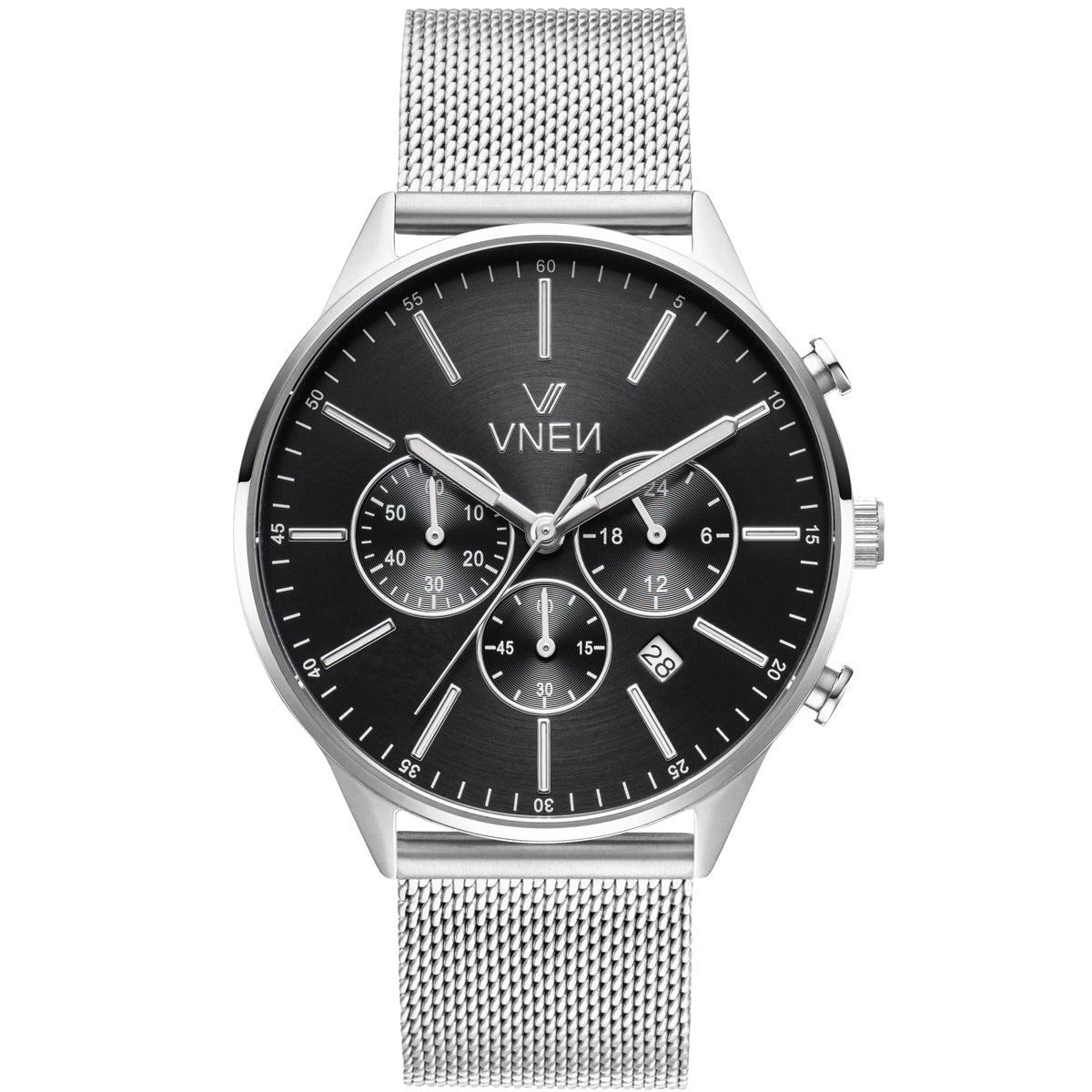 Munir Chrono Silber Schwarz Mesh Silber Front