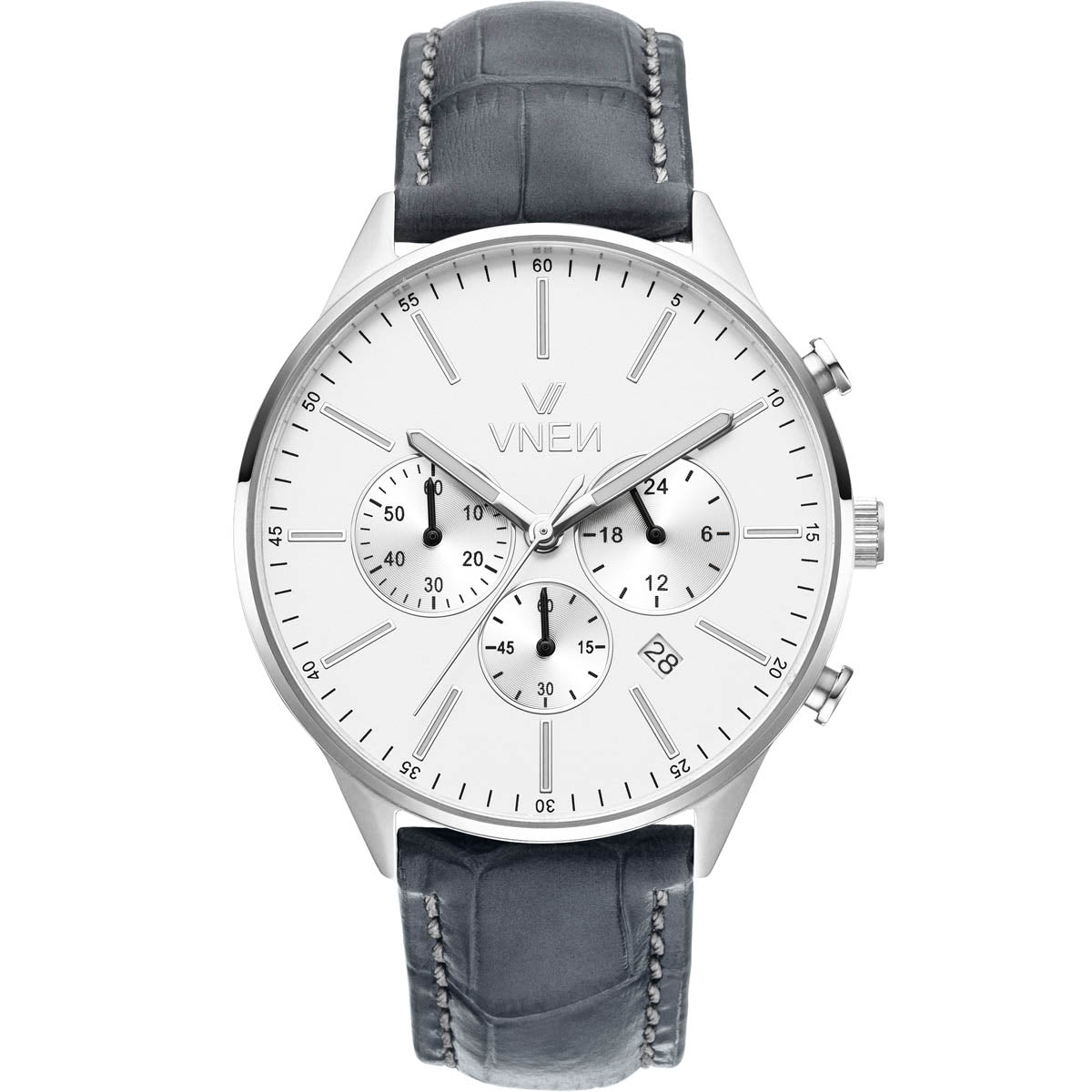 Munir Chrono Silber Weiß Leder Grau Allign Front