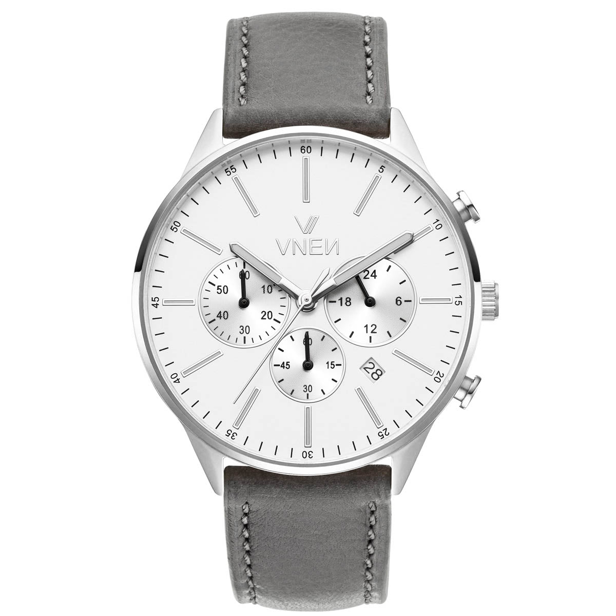 Munir Chrono Silber Weiß Leder Steingrau Front