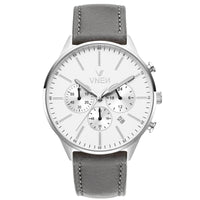 Munir Chrono Silber Weiß Leder Steingrau Front