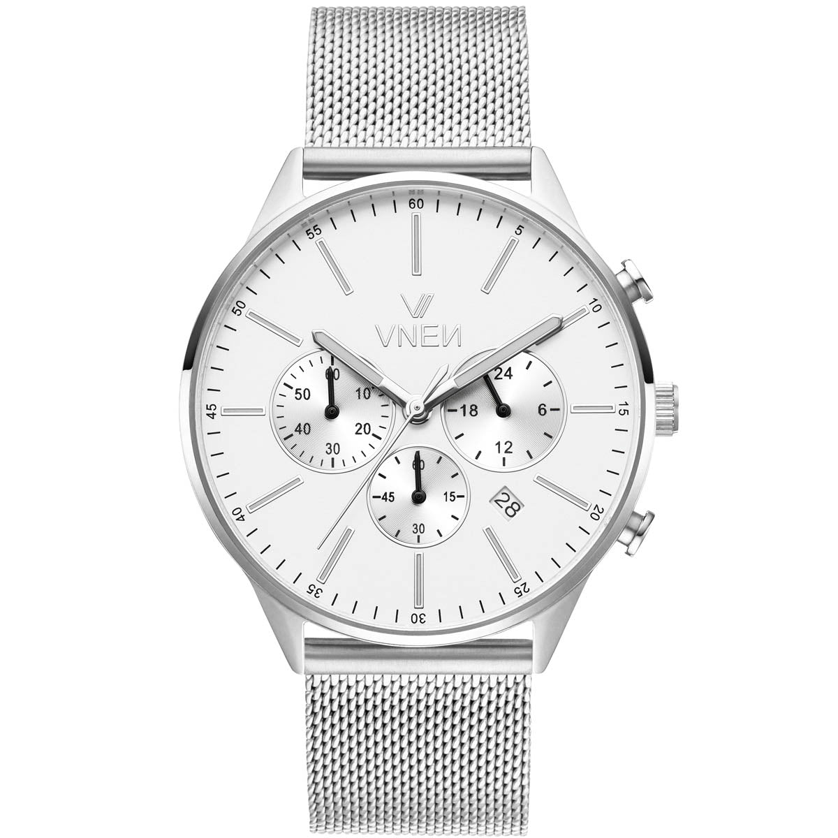 Munir Chrono Silber Weiß Mesh Silber Front