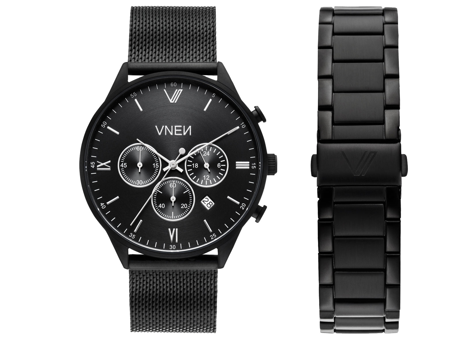 Munis Chrono Schwarz Schwarz Mesh Schwarz Uhrenarmband Metall Schwarz