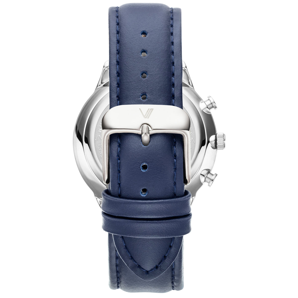 Munis Chrono Silber Blau Leder Blau Rueckansicht