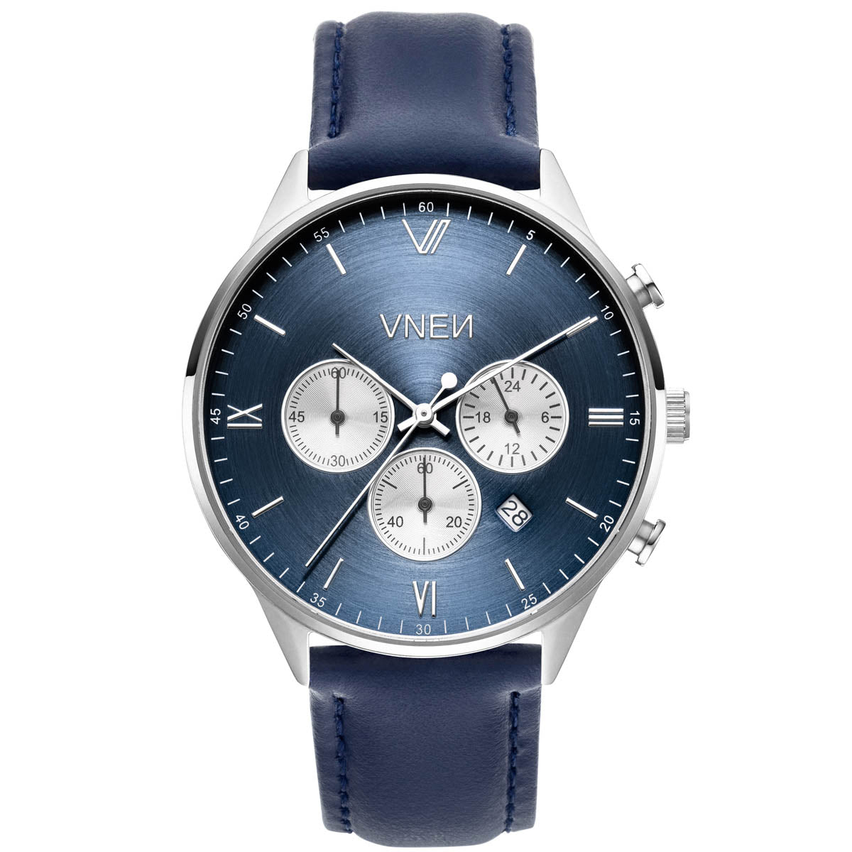 Munis Chrono Silber Blau Leder Blau Front