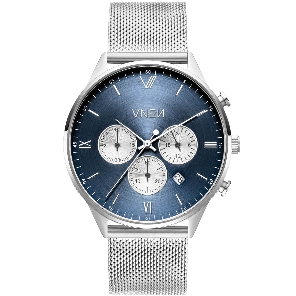 Munis Chrono Silber Blau Mesh Silber Front