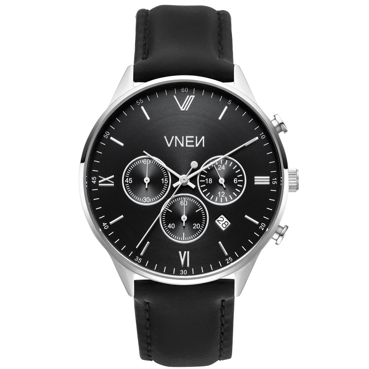 Munis Chrono Silber Schwarz Leder Schwarz 1 Front