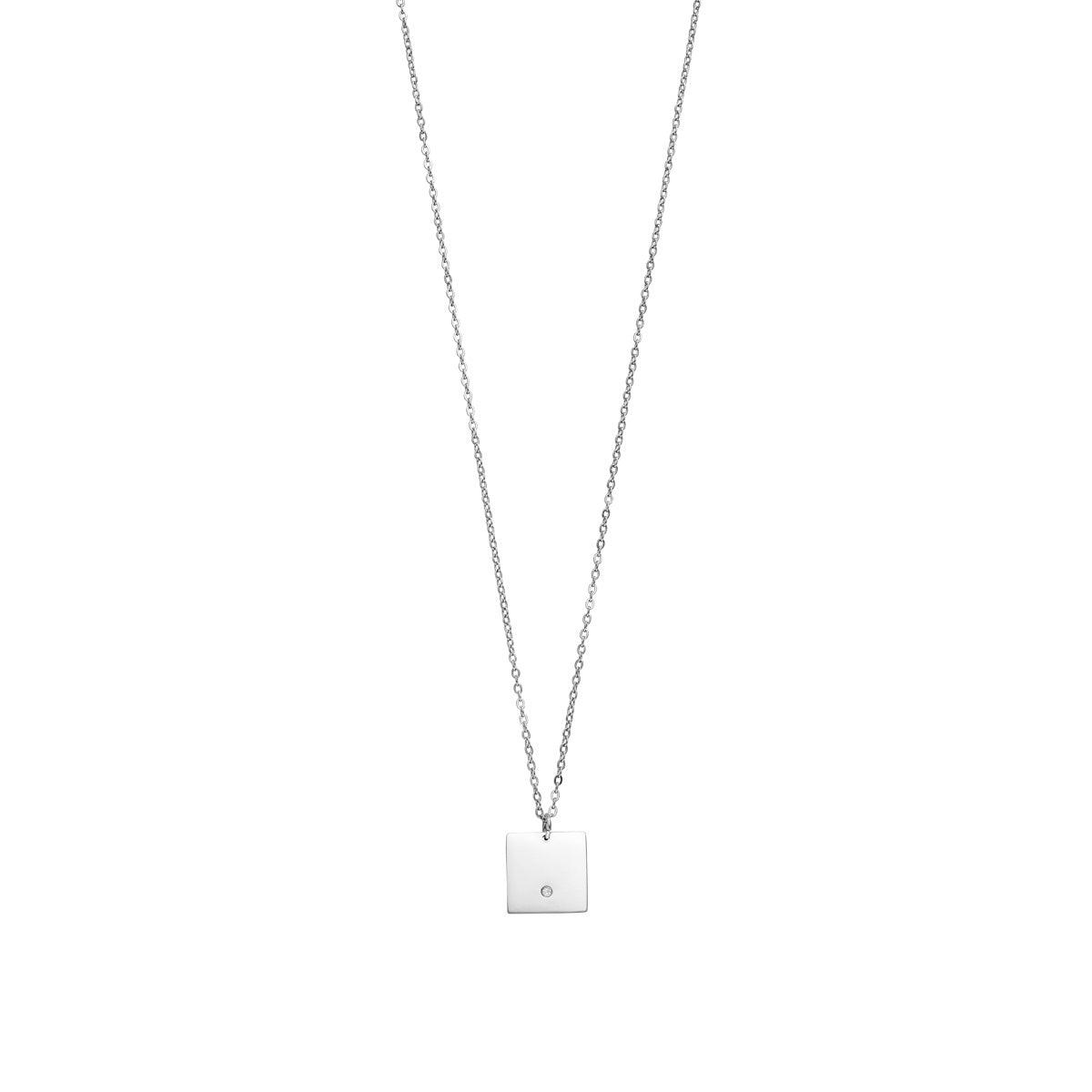 Personalisierbare Halskette mit viereckigem Anhänger mit Zirkonia-Stein Silber