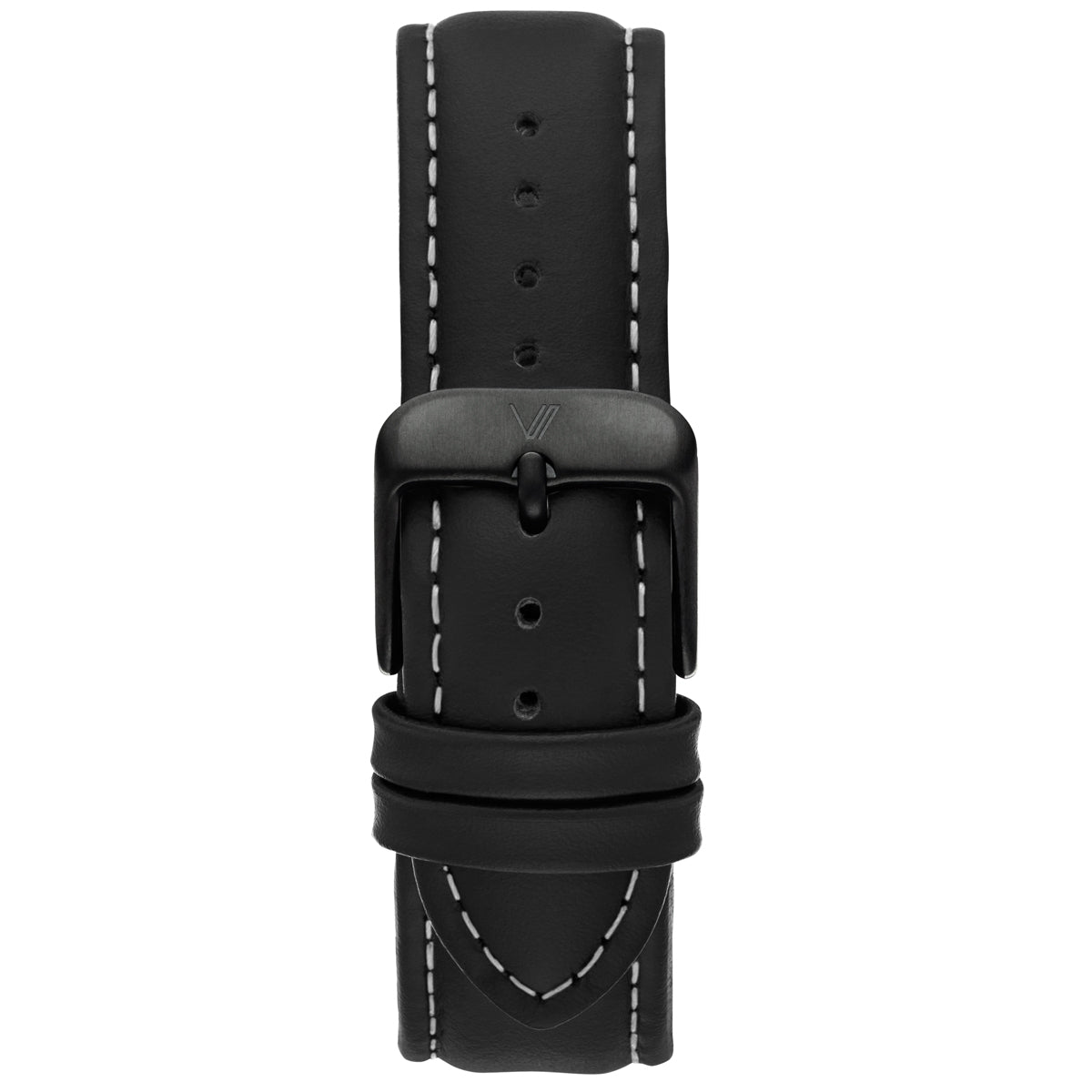 Uhrenarmband Leder Schwarz Naht Weiß 20mm Schwarz