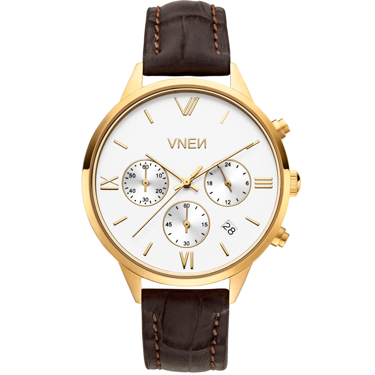 Vaveyla Chrono Gold Weiß Leder Braun Allign Front