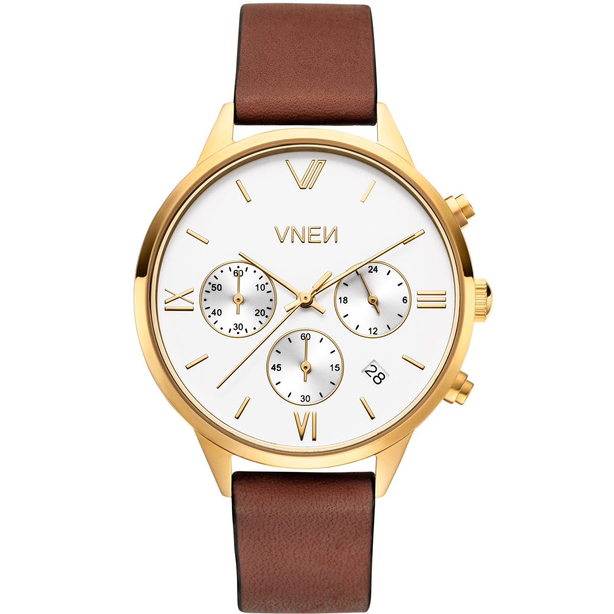 Vaveyla Chrono Gold Weiß Leder Camel Glatt Front