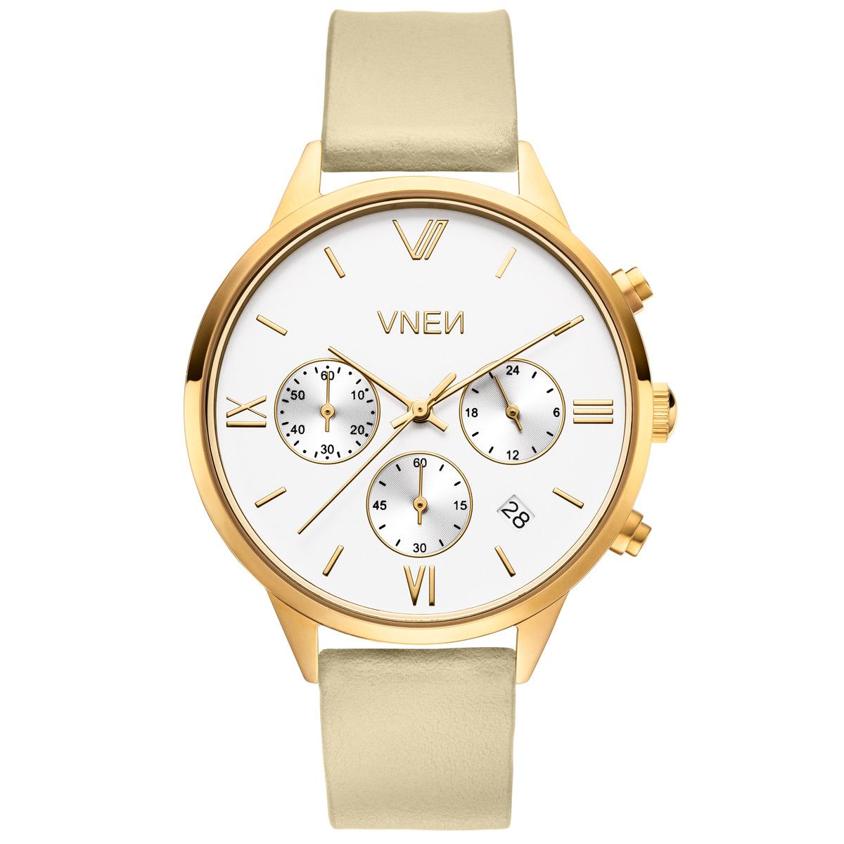 Vaveyla Chrono Gold Weiß Leder Sand Glatt Front