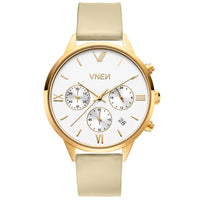 Vaveyla Chrono Gold Weiß Leder Sand Glatt Front