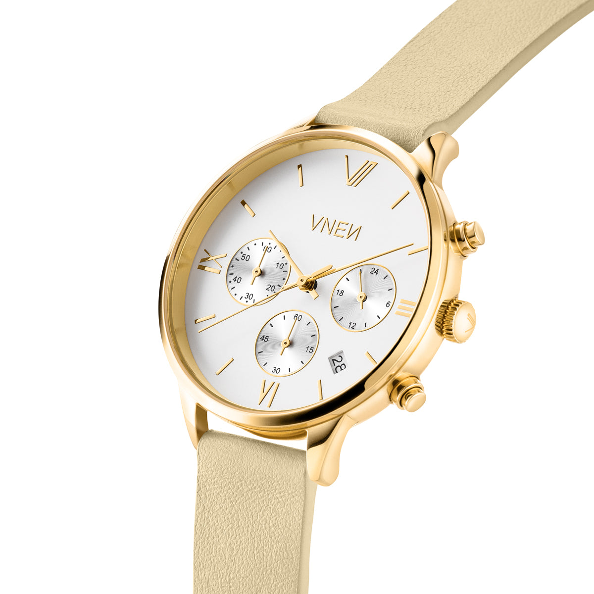 Vaveyla Chrono Gold Weiss Leder Sand Glatt Schraeg