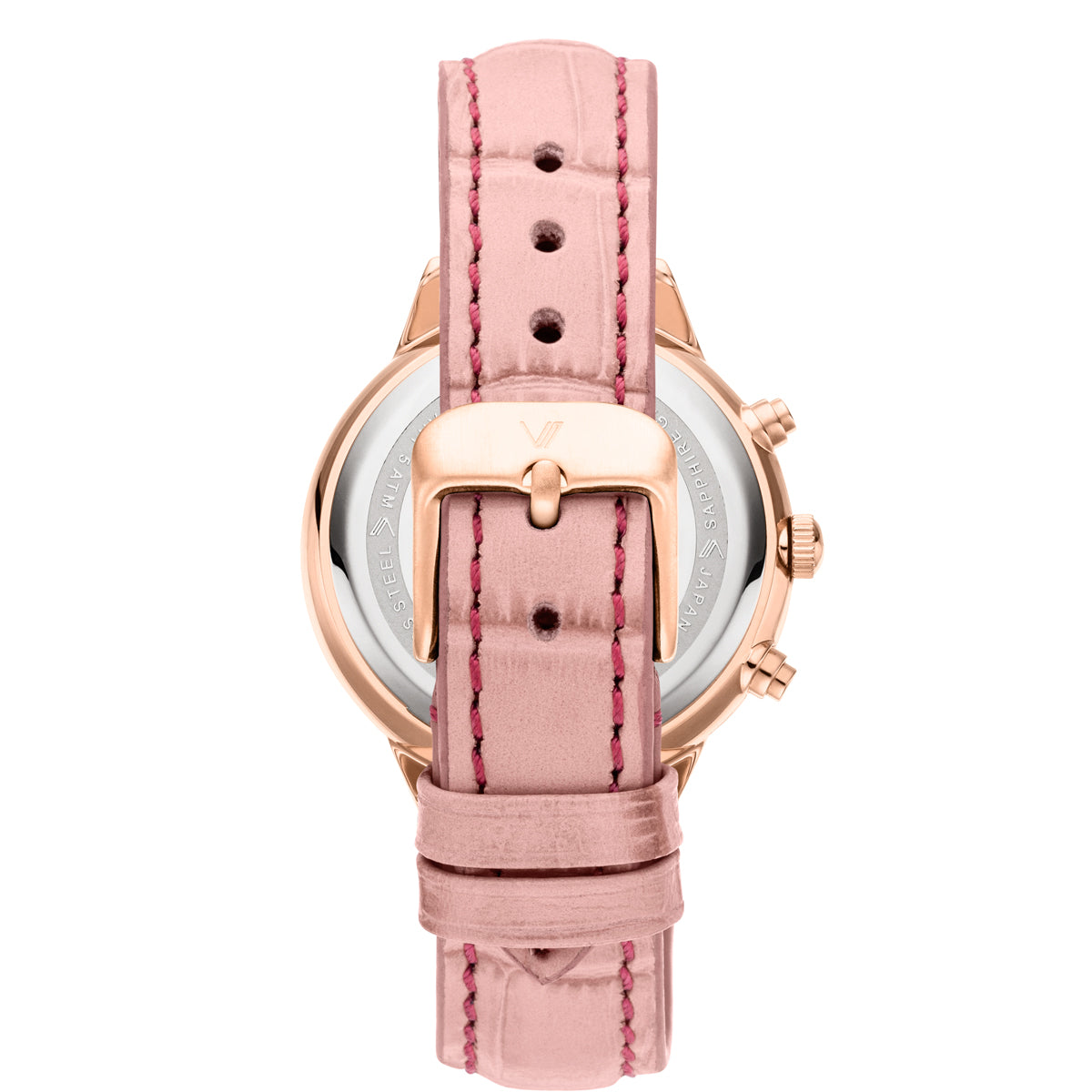 Vaveyla Chrono Rosegold Schwarz Leder Koralle Allign Rueckansicht