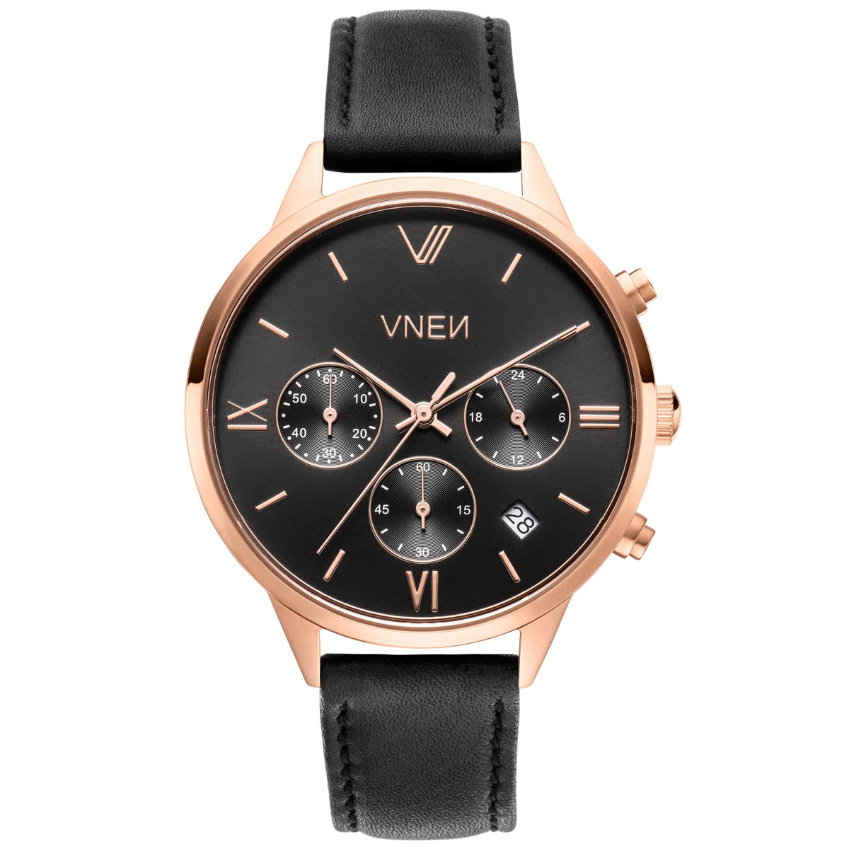 Vaveyla Chrono Roségold Schwarz Leder Schwarz 3 Front