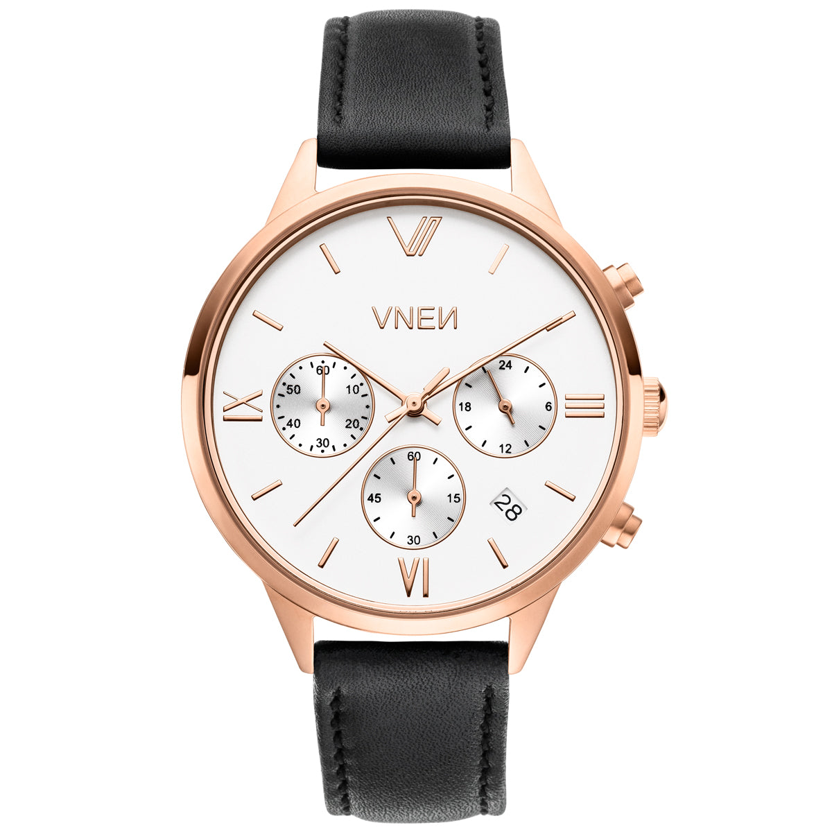 Vaveyla Chrono Roségold Schwarz Leder Schwarz 3 Front
