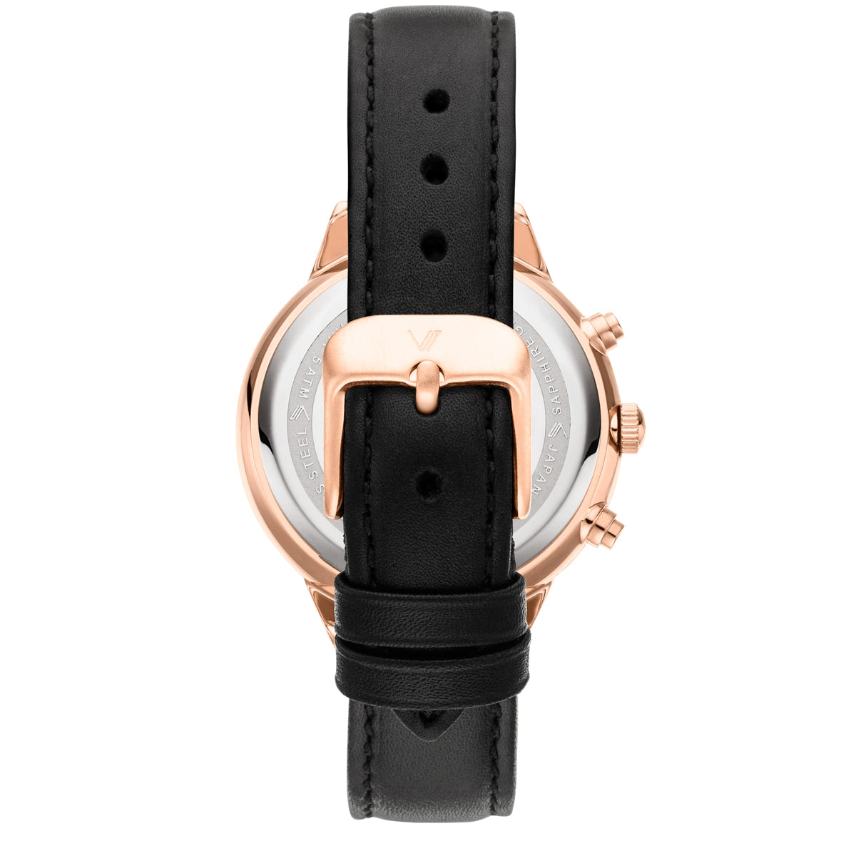 Vaveyla Chrono Rosegold Schwarz Leder Schwarz 3 Rueckansicht