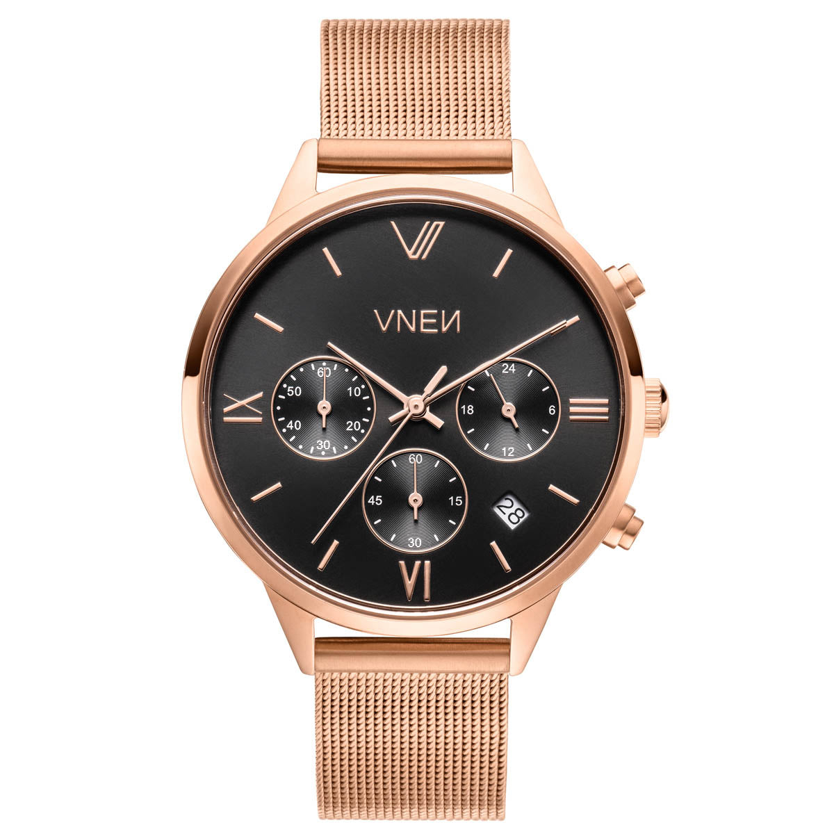 Vaveyla Chrono Roségold Schwarz Mesh Roségold Front