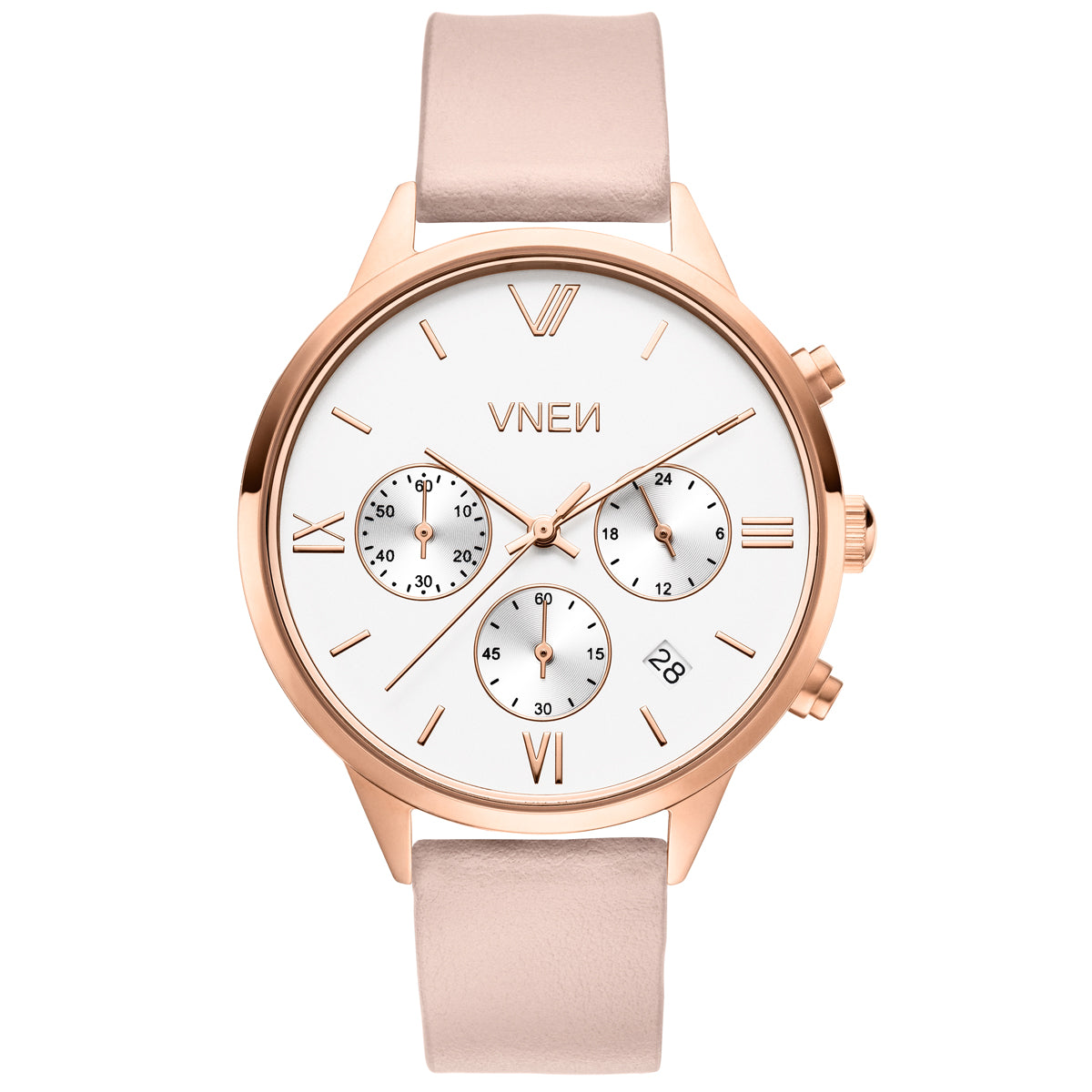 Vaveyla Chrono Roségold Weiß Leder Hellpink Glatt Front