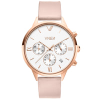 Vaveyla Chrono Roségold Weiß Leder Hellpink Glatt Front