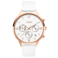 Vaveyla Chrono Roségold Weiß Leder Weiß Glatt Front