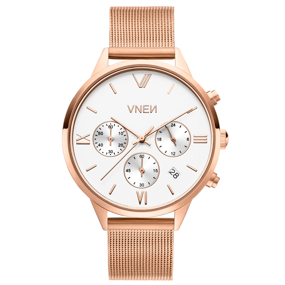 Vaveyla Chrono Roségold Weiß Mesh Roségold Front