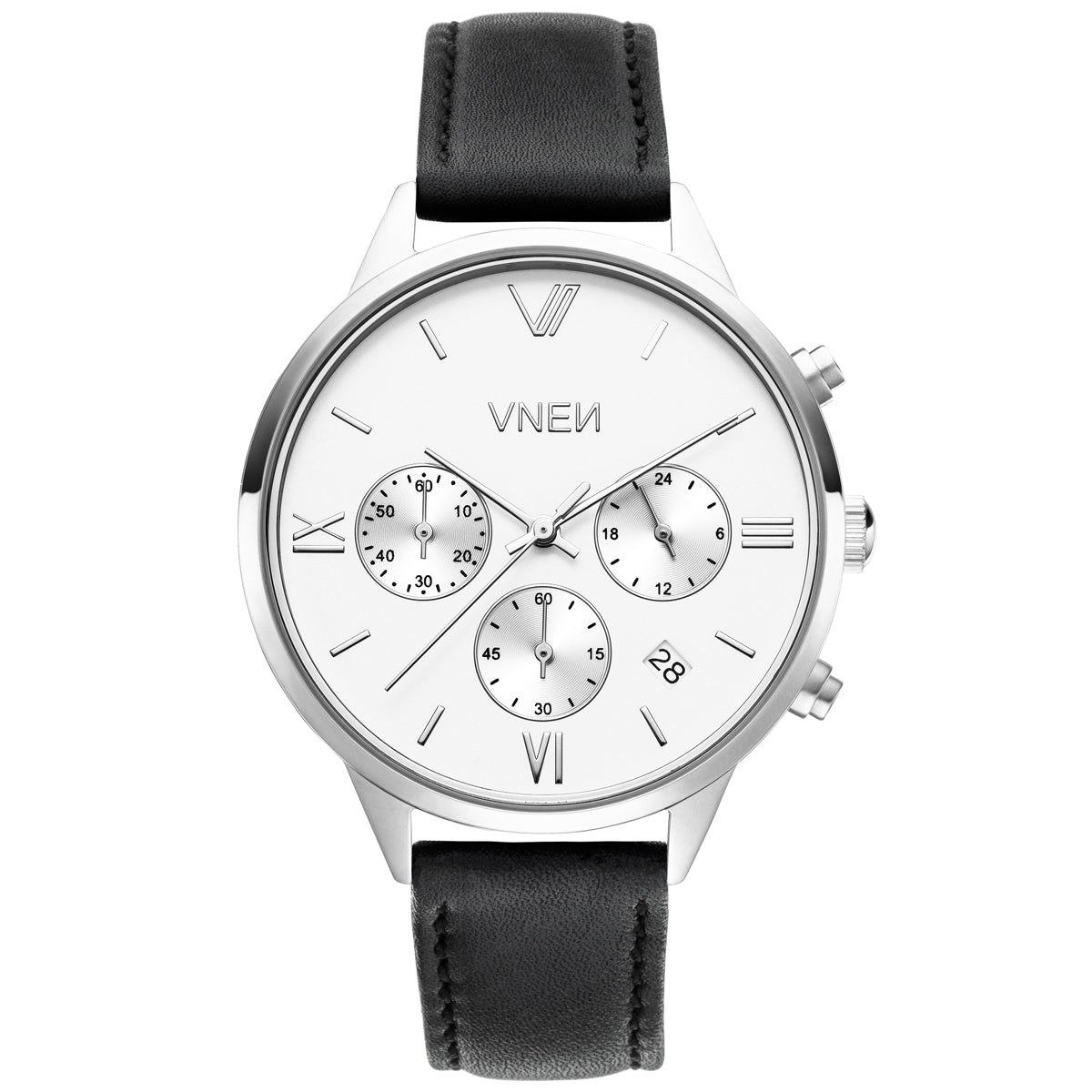 Vaveyla Chrono Silber Weiß Leder Schwarz 3 Front