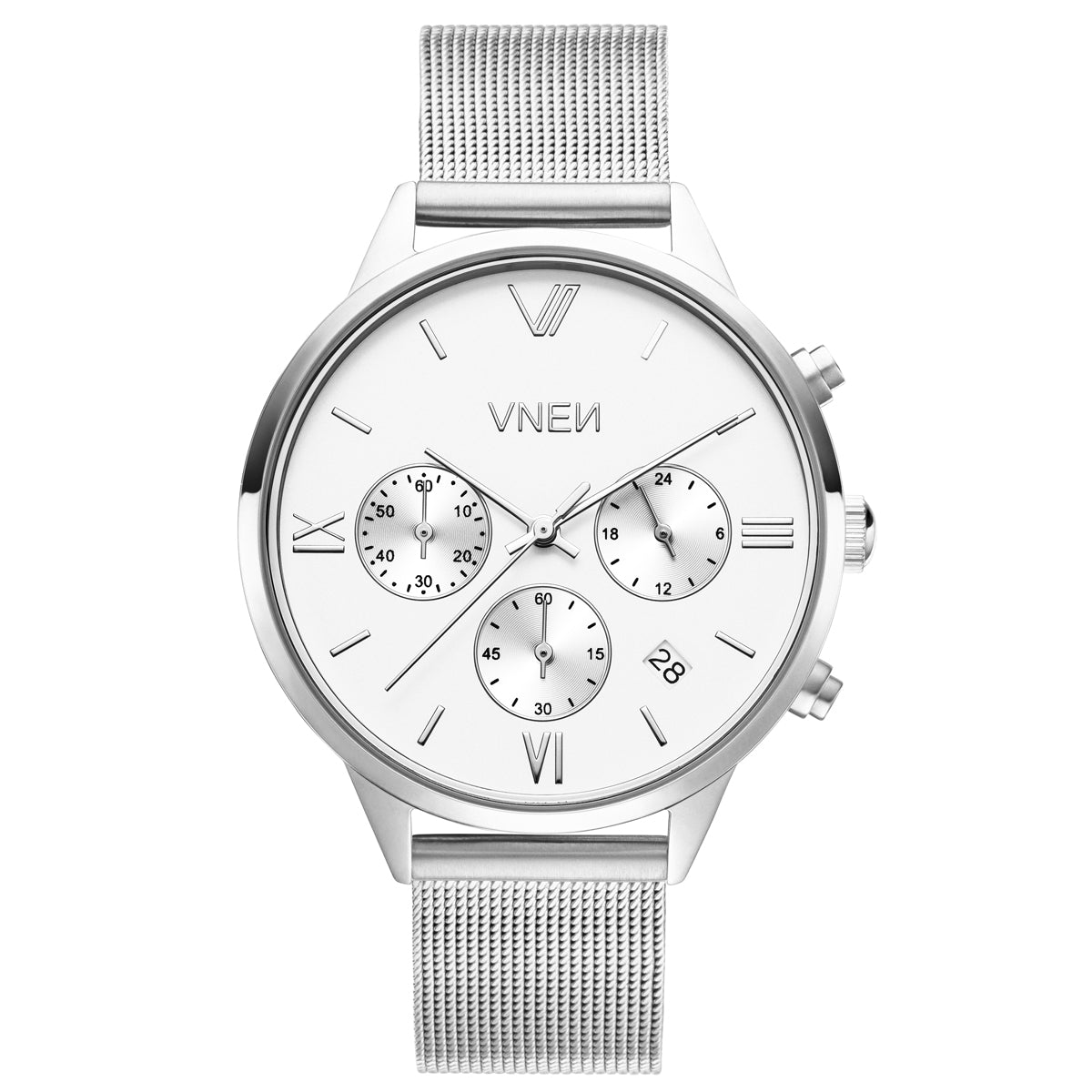 Vaveyla Chrono Silber Weiß Mesh Silber Front