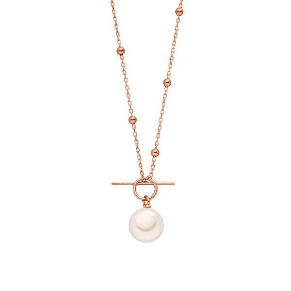 Asmara Perlen Halskette mit Kugeln und T-Verschluss Rosegold 925 Sterling Silber
